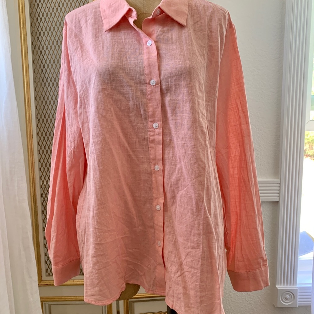 Tendency Linen Coral Blouse Large